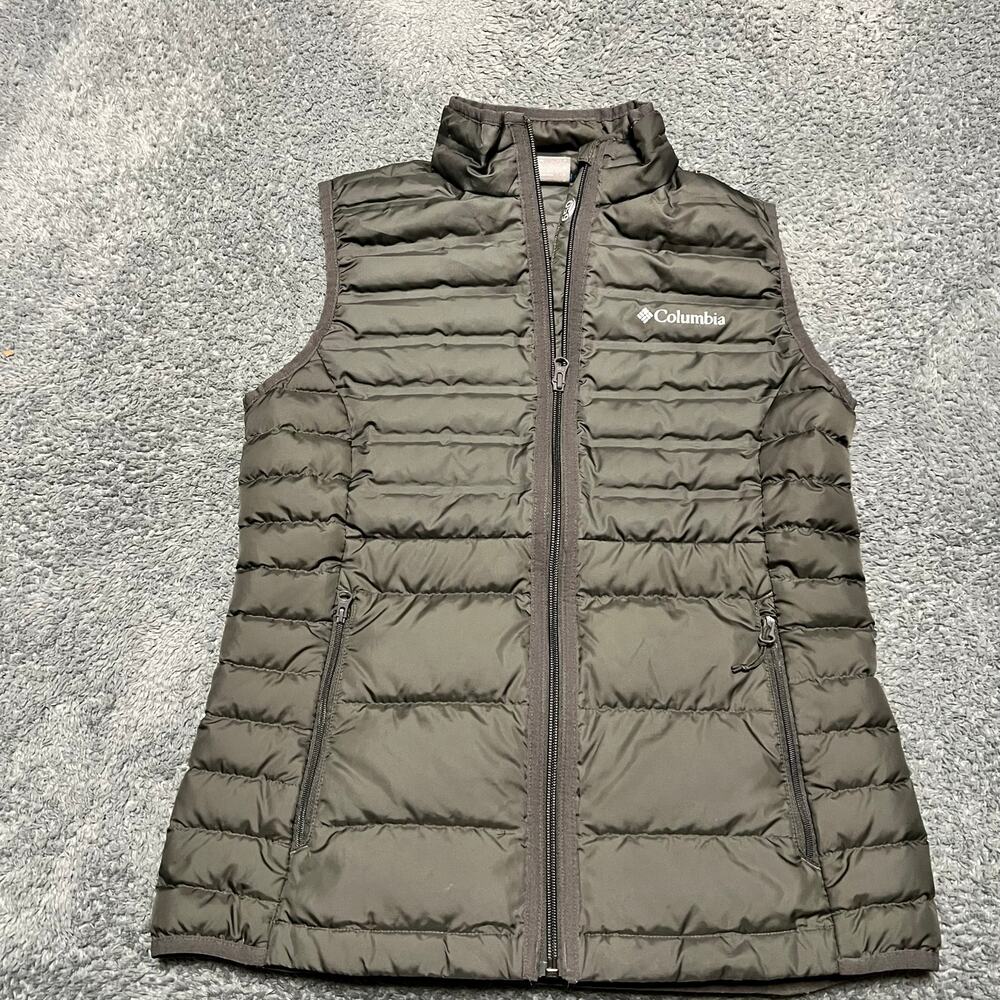 Columbia Puffer Vest Womens Small Gray Full Zip 650 Fill Coat Jacket